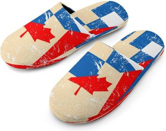 Generic Canada And Greece Retro Flag Mens Cotton Slippers Memory Foam Comfort House Shoes Winter Indoor Slipper for Hotel Casa Spa