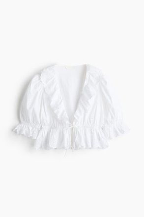 H&M Broderie Anglaise Cotton Blouse in White at Nordstrom, Size Xx-Small