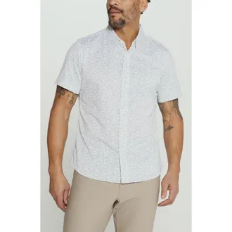 7 Diamonds The Wes Abstract Leaf Print Short Sleeve Stretch Button-Up Shirt in Blue at Nordstrom, Size Xx-Large