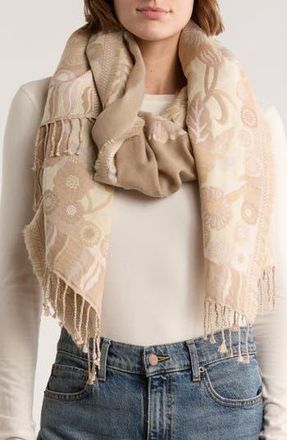 Vince Camuto Floral Jacquard Fringe Scarf in Sand at Nordstrom Rack