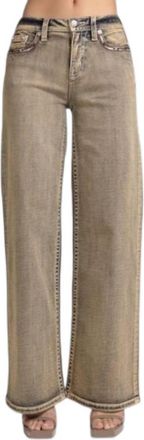 Miss Me Stitch High Rise Wide Leg Jeans In Bronze