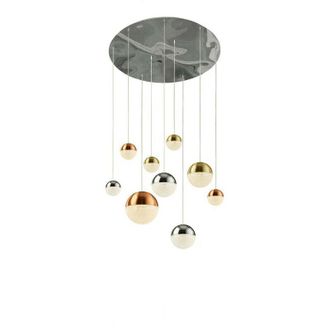 Searchlight Searchlight PLANETS - 9 Light Ceiling Pendant, Copper, Chrome, Satin Brass Caps & Crystal Sand
