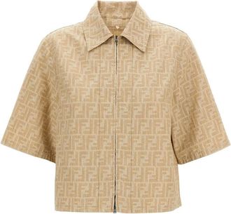 Fendi Chambray Cropped Denim Jacket - Dames - Zomerjassen - Beige - 2XS - Denim - Jassen