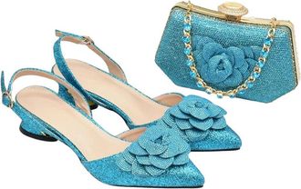 Generic Women Luxury Italian Design Shoes and Bag Set with Rhinestone Elegant Party Wedding Suit Sky Blue