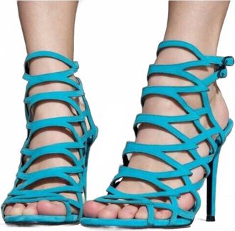 Kendall + Kylie Women Elisa Suede Leather Caged Stiletto Heels In Blue