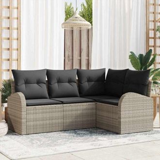 vidaXL Conjunto De Sof&aacute; De Jard&iacute;n Con Coj&iacute;n 4 Pcs Gris Claro Polirat&aacute;n Vidaxl