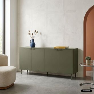 Sweeek Aparador de madera y metal con 4 puertas, 160cm, verde kaki