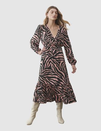 Finery Suzie Animal Print Midi Dress in Pink Leopard at Nordstrom, Size 16