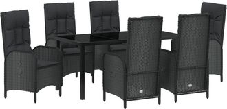 vidaXL Garden Dining Set with Cushion 7 pcs Black Poly rattan Vidaxl