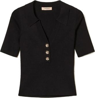 Twin-Set Polo con bottoni gioiello - Nero