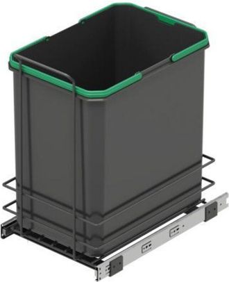 Emuca Contenedor De Reciclaje Para Fijaci&oacute;n Inferior Y Extracci&oacute;n Manual En Mueble De Cocina Recycle 1x35litros, Pl&aacute;stico Gris Antracita - Emuca