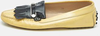 Tod's Tods Yellow/black Patent Leather Pin Fringe Loafers