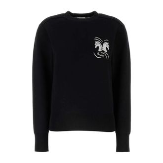 Burberry Round-neck Knitwear, female, Black, Size: M Stretch Wool Blend Sweater