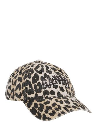 Ganni Washed Cotton Canvas Cap Leo Emb