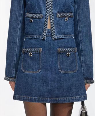 Self Portrait Denim Braided Mini Skirt In Blue