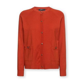 Elena Miro Truien & Vesten, Dames, Oranje, 2Xl, Polyester, Viscose Cardigan met Zakken