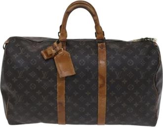 Louis Vuitton Tweedehands Canvas Louis Vuitton tassen - Dames - Vintage Weekendtas - Bruin - ONE Size - Leer - Vintage