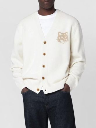 Maison Kitsun&eacute; merino wool v-neck button-up cardigan