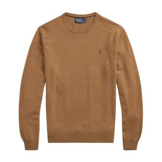 Polo Ralph Lauren Round-neck Knitwear, male, Brown, Size: XL Embroidered Logo Crewneck Sweater