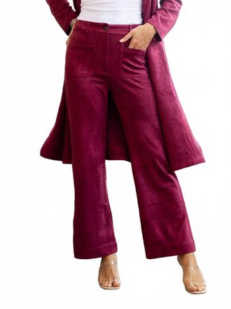 Skies Are Blue Clothing Faux Suede Wide Legged Pants In Cranberry