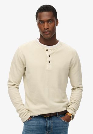 Superdry Langarmshirt SUPERDRY WAFFLE LONG SLEEVE HENLEY TOP, Herren, Gr. XXL, beige (light stone beige), Single Jersey, Obermaterial: 100% Baumwolle, unifarbe