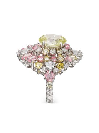 Anabela Chan Mirage diamond ring - women - Rhodium Vermeil/Lab-Grown Simulated Canary Diamond/Lab-Grown Simulated Pink Diamond - 7 - Silver