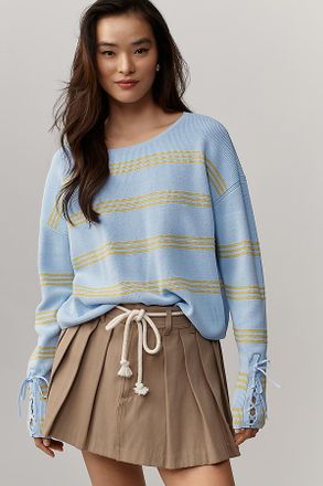 Maeve Boat-Neck Lace-Up-Sleeve Sweater