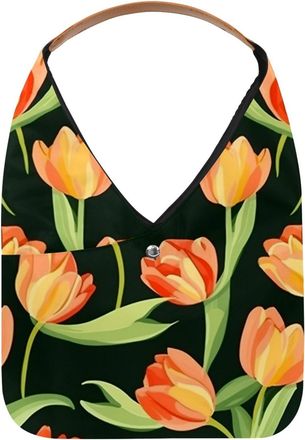 Generic Tulips Print Reusable Lightweight Grocery Bags - Foldable Into Compact Pouch, Washable & Sturdy, Multipurpose for Shopping and Travel