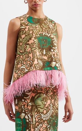 La DoubleJ La Scala Top With Feathers Anemone Pink Olive at Nordstrom, Size X-Small