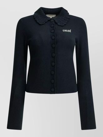 Chlo&eacute; logo polo knit top long sleeves