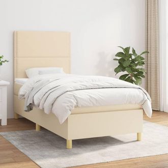 vidaXL Vidaxl - Cama Box Spring Con Colch&oacute;n Tela Color Crema 90x190 Cm