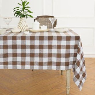 Solino Home Linen Tablecloth for Dining Table, Holiday and Everyday Dining Table Decor - Buffalo Check in Coco Brown And White at Nordstrom, Size