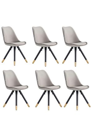 Life Interiors Set of 6 Sofia Ergonomic Modern Dining Chairs Upholstered in Velvet, Metal Legs with Gold End Caps in Dark Grey