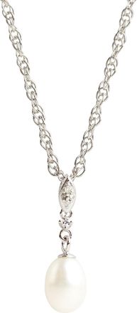 MAX + STONE 925 Sterling Silver Freshwater Pearl Drop Necklace with Diamond Accent