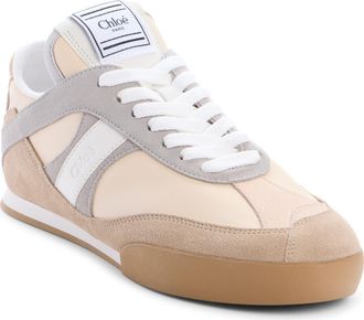 Chlo&eacute; Kick Leather & Mesh Sneaker in Dove Grey at Nordstrom, Size 38