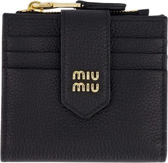 Miu Miu Portafoglio in pelle con logo - Nero