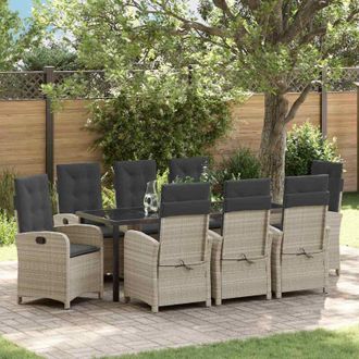 vidaXL Conjunto De Comedor De Jard&iacute;n 9 Pcs Gris Claro Rat&aacute;n Sint&eacute;tico Vidaxl