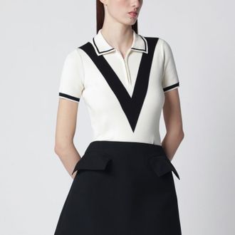 Valentino Garavani Ivory and black V-inlay polo shirt