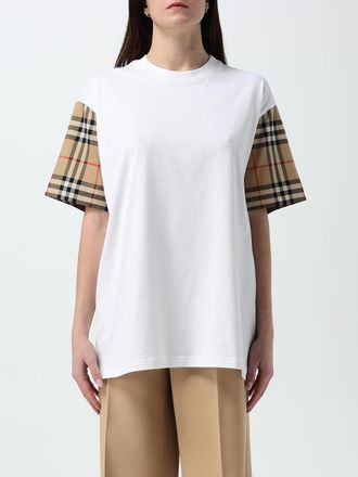Burberry Womens Check Sleeve Tshirt - White Cotton - Size Small