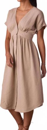 The Normal Brand Kalo Guaze Deep V Button Midi Dress In Pumice
