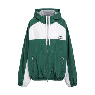 Miu Miu Technische Poplin Capuchonjas - Dames - Sport - Groen - Maat: 2XS Poliester