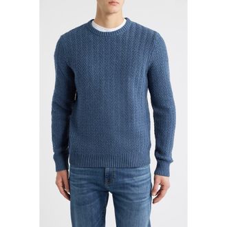 James Campbell Ayr Herringbone Stitch Cotton & Wool Blend Sweater in Sea Blue at Nordstrom, Size Xx-Large