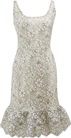 Valentino Garavani White Floral Lace Frilled Dress Size M