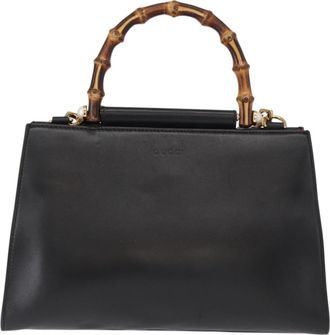 Gucci Nymphaea Top Handle Bag Leather Black Leather Handbag (Pre-Owned)