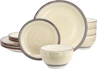 Gibson Home Holcomb 12 Piece Ceramic Dinnerware Set in Beige