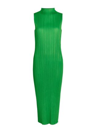 Pleats Please Issey Miyake Pleated High-neck Midi Dress - Green - 5