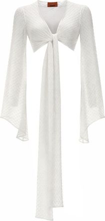 Missoni Semi-Sheer Flared-Sleeve Metallic Viscose-Blend Top