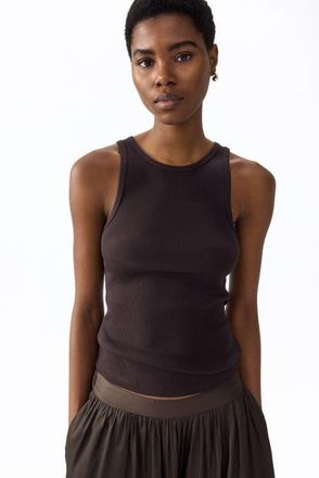 H&M Ribbed silk-blend tank top in Dark Brown at Nordstrom, Size Xx-Large