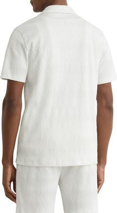 Reiss Aleo Textured Wave Camp Shirt in White at Nordstrom, Size Xx-Large