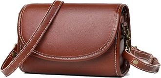 Generic Small Crossbody Bags for Women Genuine Leather Purse Handbag Fashion Flap Shoulder Bags with Compartments (Brown)